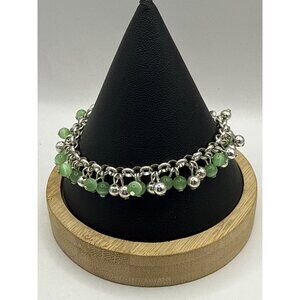 Paparazzi Let Me SEA Green Cat Eye Silver Bead Tiered Dangle Charm Bracelet